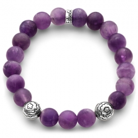 Matte Purple Amethyst Gemstone Flower Bead Bracelet in Silver