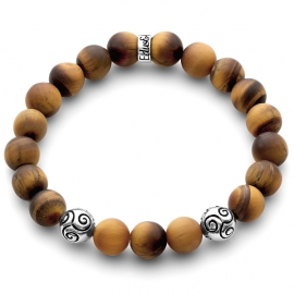 Matte Brown Tiger Eye Gemstone Celtic Bead Bracelet in Silver