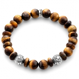 Brown Tiger Eye Gemstone Star Bead Bracelet in Silver