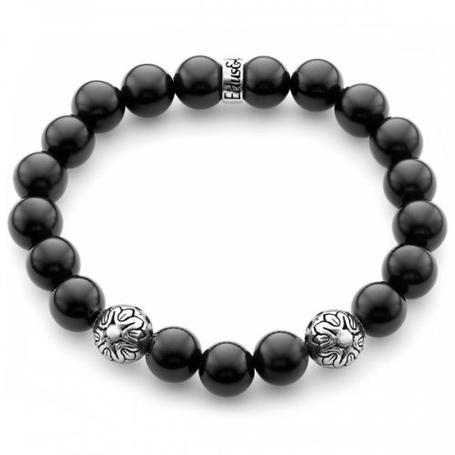 Black Onyx Gemstone Star Bead Bracelet in Silver