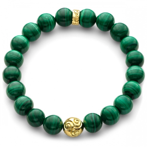 Green Malachite Gemstone Celtic Bead Bracelet in Yellow Gold