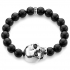 Black Onyx Bead Diamond Large Skull Bracelet in Silver