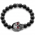 Black Onyx Bead Ruby Large Rhodium Skull Bracelet in Silver