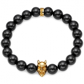 Black Onyx Bead Devil Bracelet in Yellow Gold