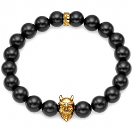 Black Onyx Bead Devil Bracelet in Yellow Gold