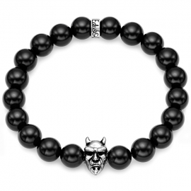 Black Onyx Bead Oxydized Devil Bracelet in Silver