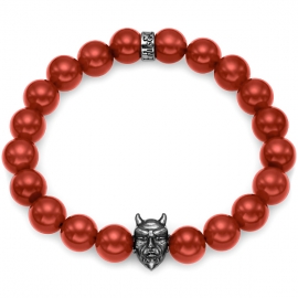 Red Carnelian Bead Black Rhodium Devil Bracelet in Silver