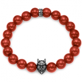 Red Carnelian Bead Black Rhodium Devil Bracelet in Silver